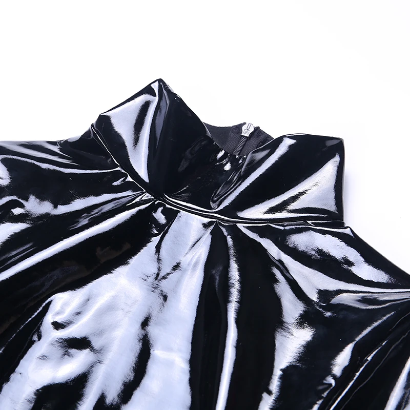 

OMSJ New Black Faux Leather PU Slim Bodysuit Long Sleeve Autumn High Street Skinny Casual Sexy Rompers Women Streetwear Bodysuit