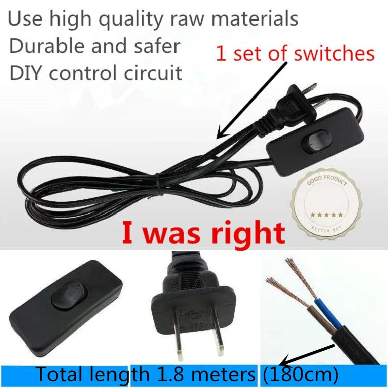 

1 set of button switch with plug 303 rocker button switch table lamp switch with wire DIY switch controller household appliances