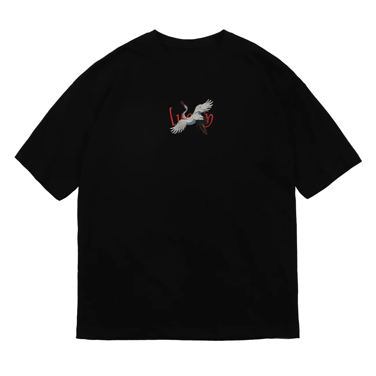 Футболка с вышивкой журавлей уличная Мужская футболка в японском стиле