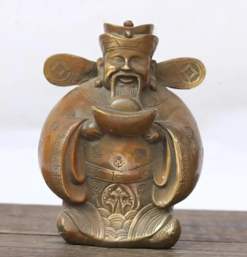 

China brass hug yuan treasure god of wealth crafts statue