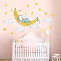 cute sleep rabbit moon wall stickers for girl kids room decor nursery baby childern bedroom decorative decal adesivo de parede