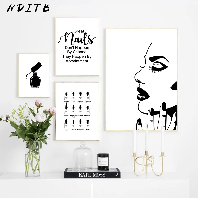 Черно белый модный постер для девочек рисунок ногтей макияж холст настенная