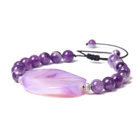natural green blue purple orange agates stone beads beaded bracelet black rope woven stripe agat pendant bracelet for women gift