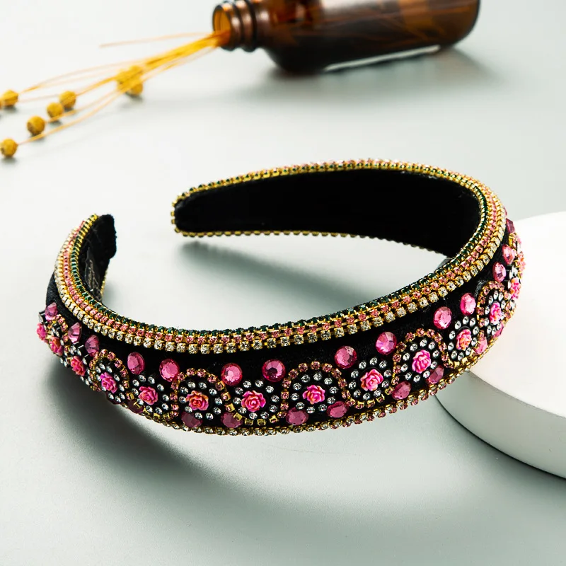 New Design Flower Rhinestone hair band headbands for women baroque sponge hairband party catwalk accessories head |