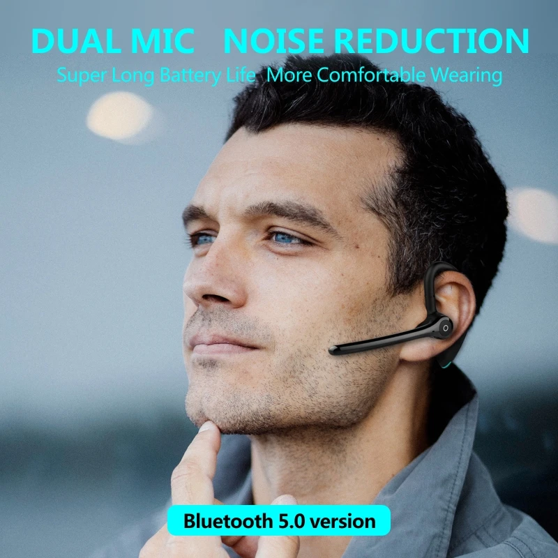 

2021 New Noise Reduction Bluetooth Earphone Wireless Headphone with HD Mic Music Handsfree Connect Two Phones for Sport