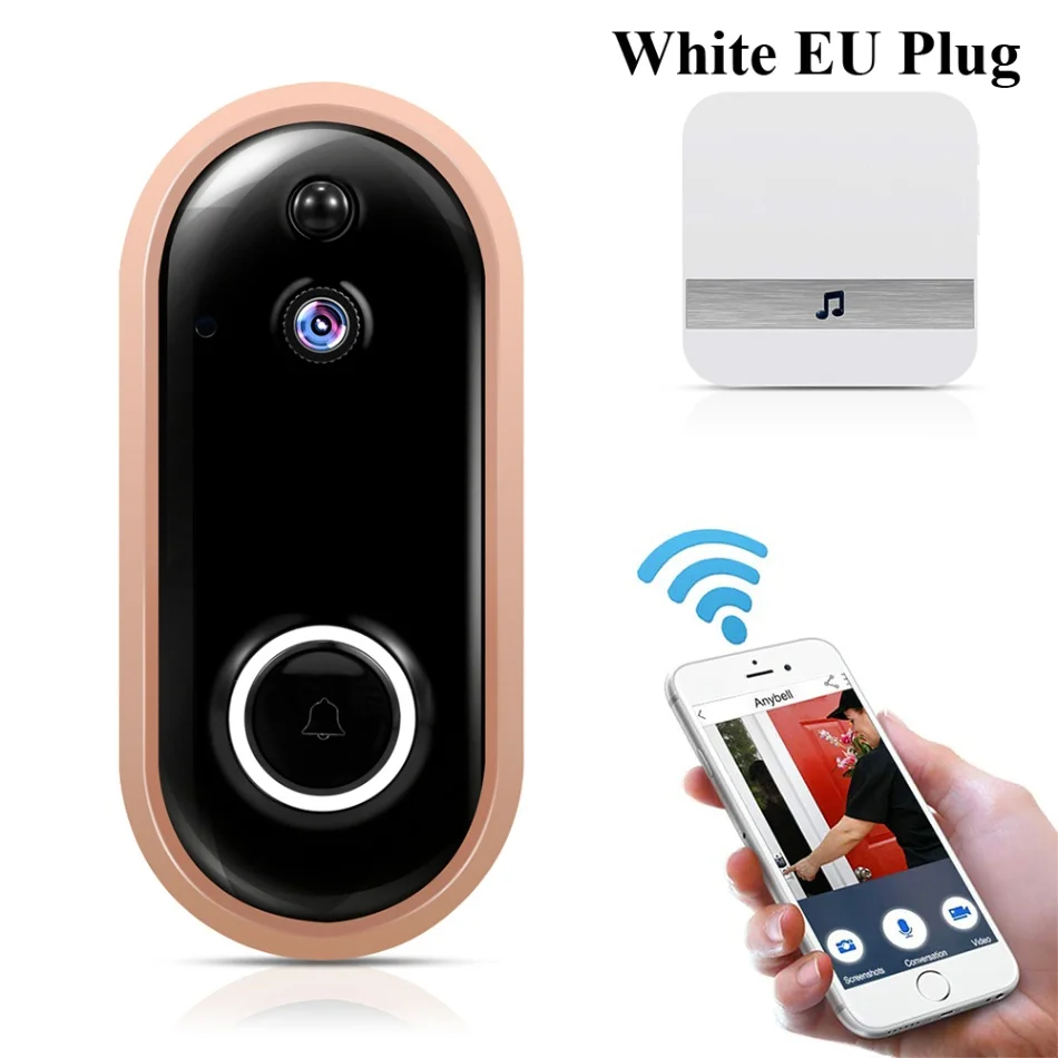 White Doorbell EU Умный дом WiFi дверной звонок 1080P Камера Безопасности Двусторонняя аудио PIR ИК детектор движения ночного видения беспроводной дверной звонок с колокольчиком - Цвет: White Doorbell EU