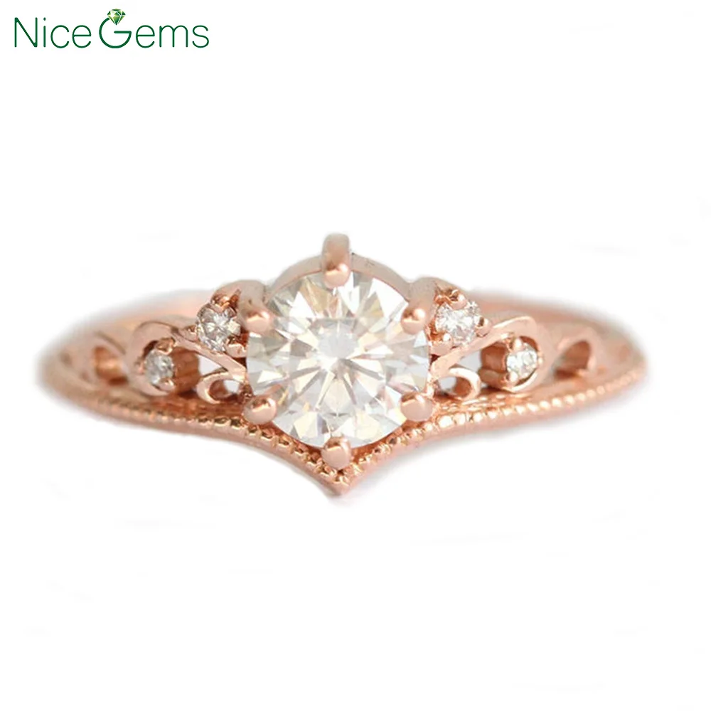 NiceGems 18K розовое золото Круглый Муассанит и натуральный бриллиант обручальное