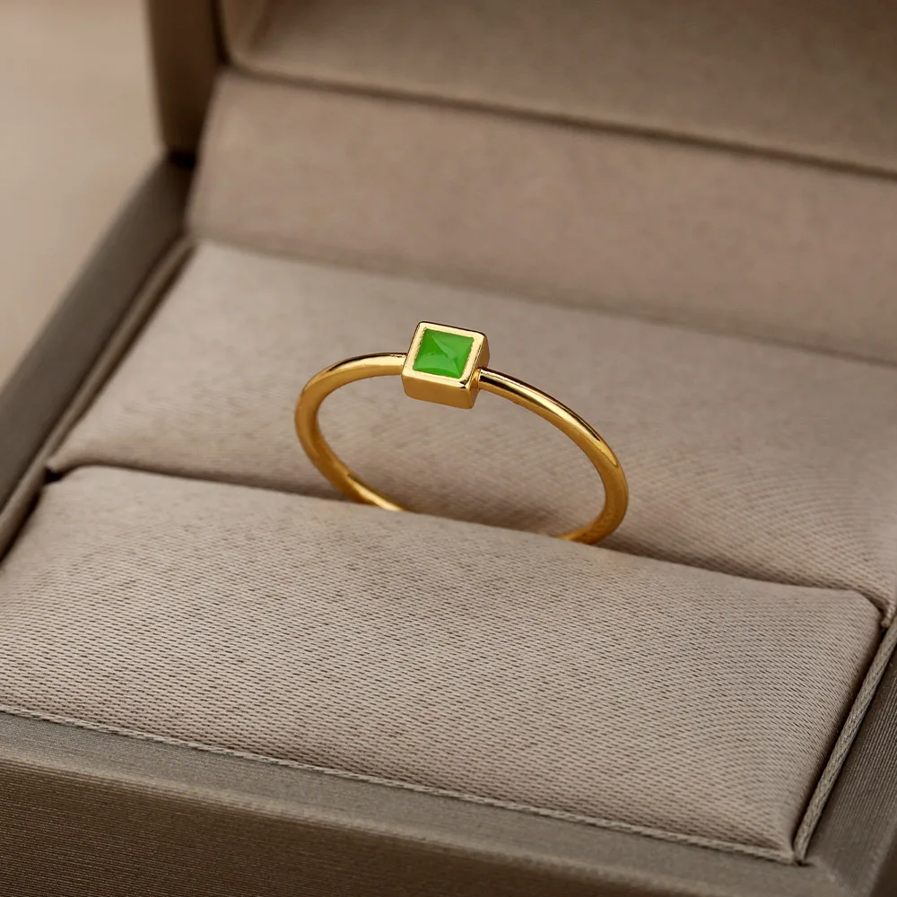 

Glowing At Night Square Rings For Women Girls Gold Silver Color Stainless Steel Female Engagement Wedding Ring Jewelry Anillos