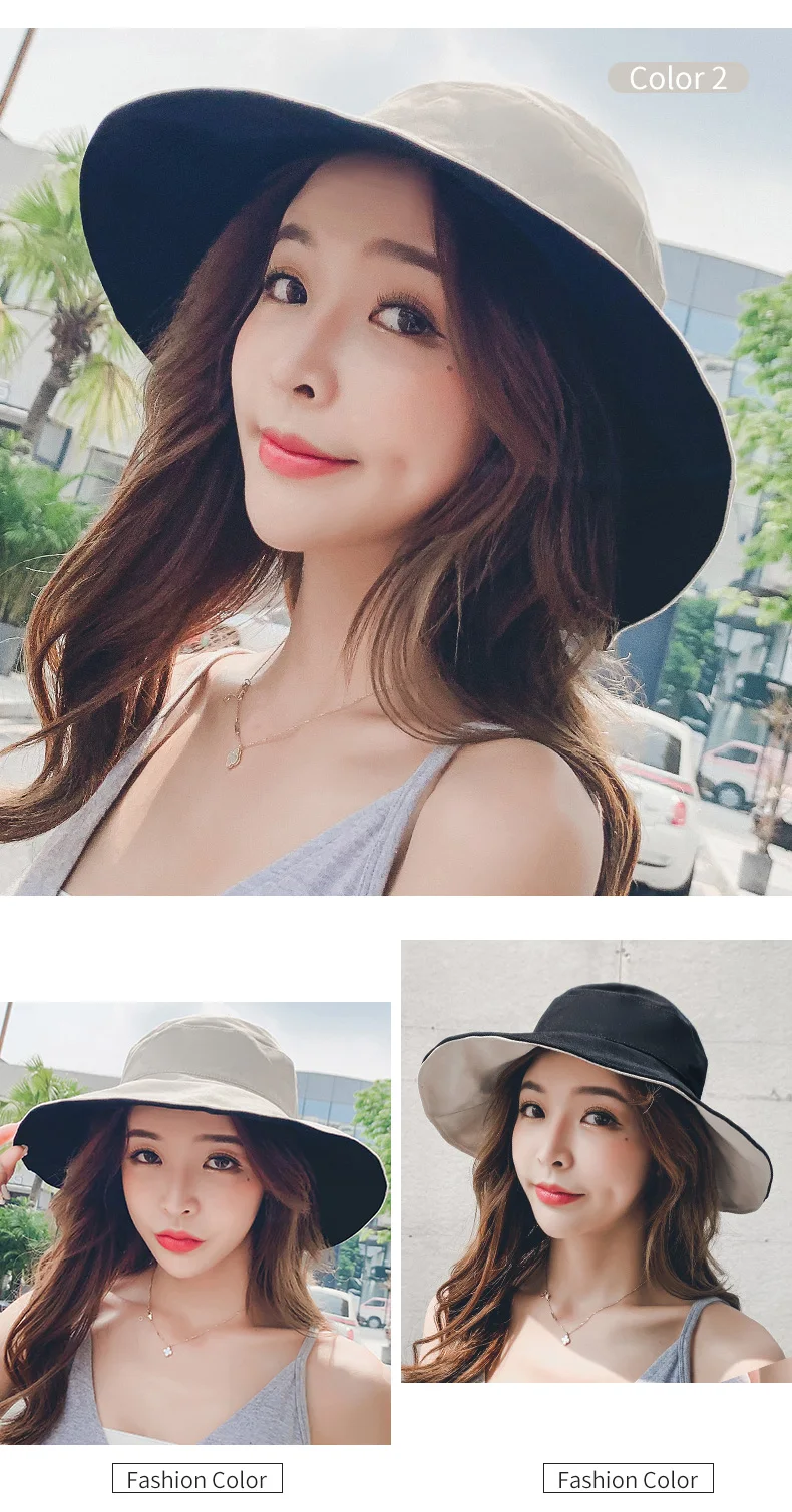 Wide Brim Cotton Bucket Hat Reversible for Women Summer Hiking Anti-sunburn White Fisherman Caps Ladies Fashion Pink Bucket Hat