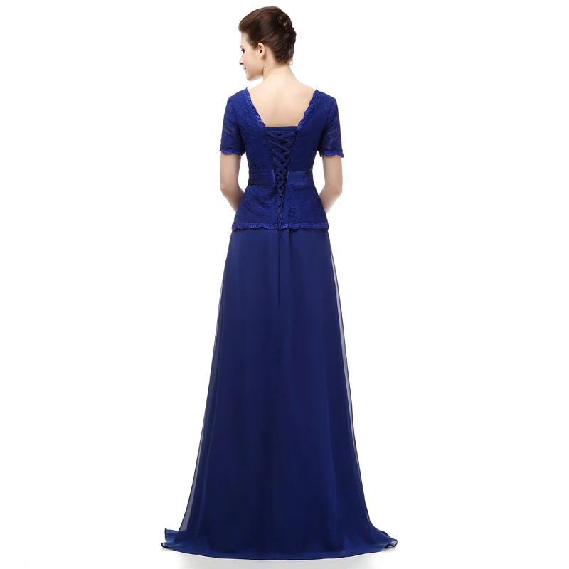 A-Line совок шеи длиной до пола шифон вечерние платья Мать невесты с кружевом и