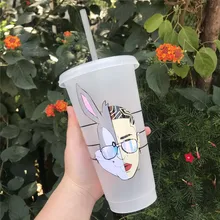 Taza de plástico con diseños personalizados, vaso de 20oz de Bad bunny, reutilizable, regalo de cumpleaños para profesores, cerveza fría inspirada personalizada