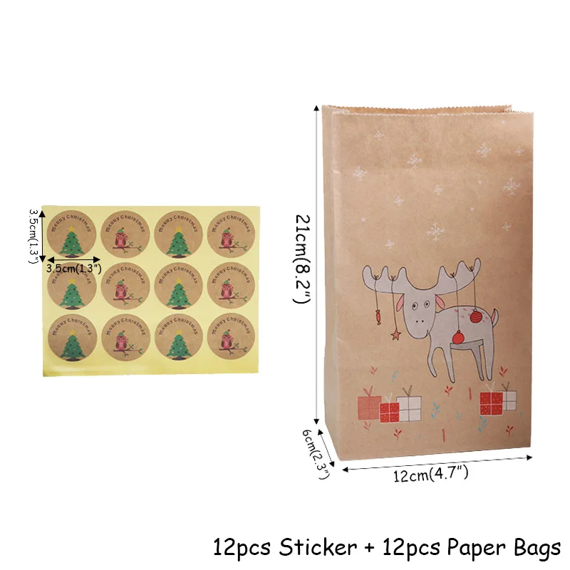 12pcs Paper Bags Рождественская коробка для конфет Рождественская вечеринка мешок для печенья Подарочная коробка Рождественские украшения для дома упаковочные коробки Navida Natal украшение - Цвет: 12pcs Paper Bags