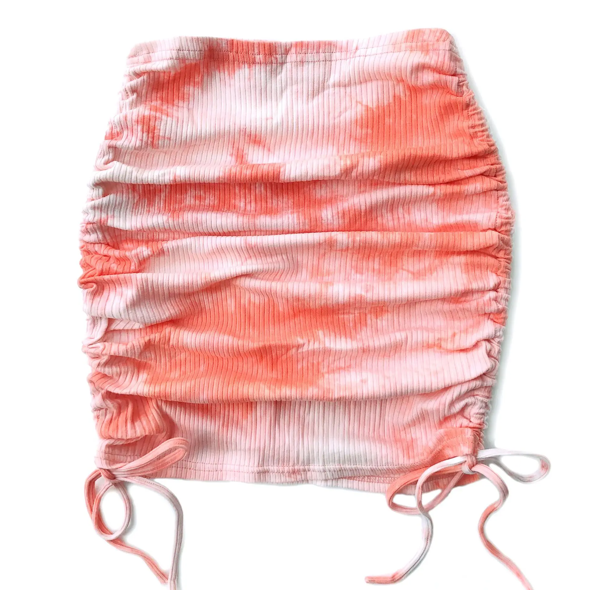 

Ruffled Knitted Women High Waisted Skirt With Drawstring Sexy Tie-Dye Slim Mini Skirt Y2K Summer Female Clothing For Party
