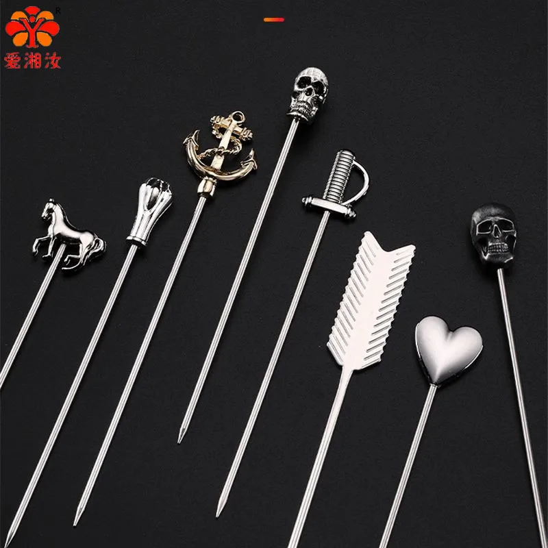 

Aixiangru Cocktail Spear Martini Needle Stainless Steel Olive/Fruit Fork, Skeleton Anchor Pineapple Gem Sword Hilt