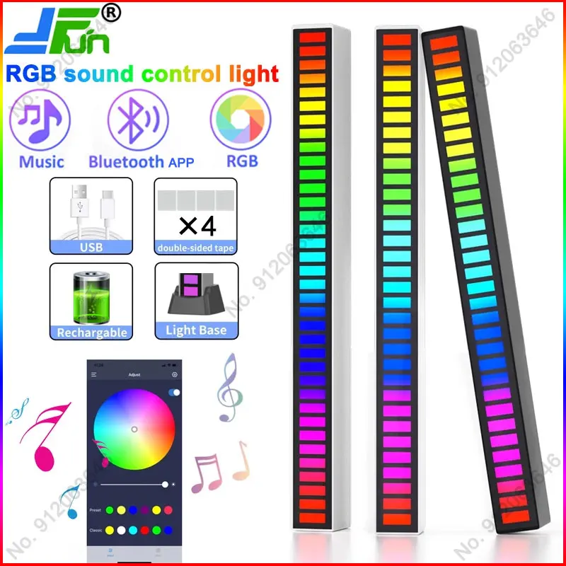 RGB-управление звуком, светодиодная лампа с управлением через приложение, звукосниматель, активируемый голосом, ритм, освещение s, цвет окружающей среды, светодиодная лампа с музыкальной полосой, светильник - изображение