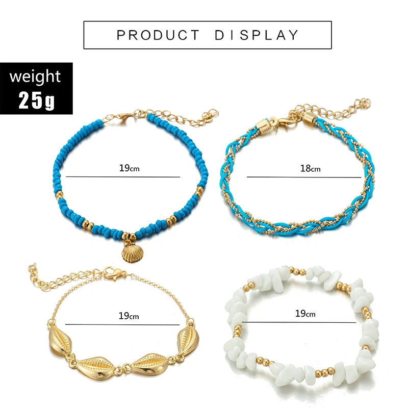 Tocona 4 шт./компл. лодыжки из натурального камня с бисером для женщин Морской