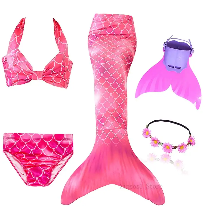 Fancy NEW the Little Mermaid Tail with Garland or With Monofin Swimsuit for Kids Girls swimmable Bathing Suit Mermaid Costume