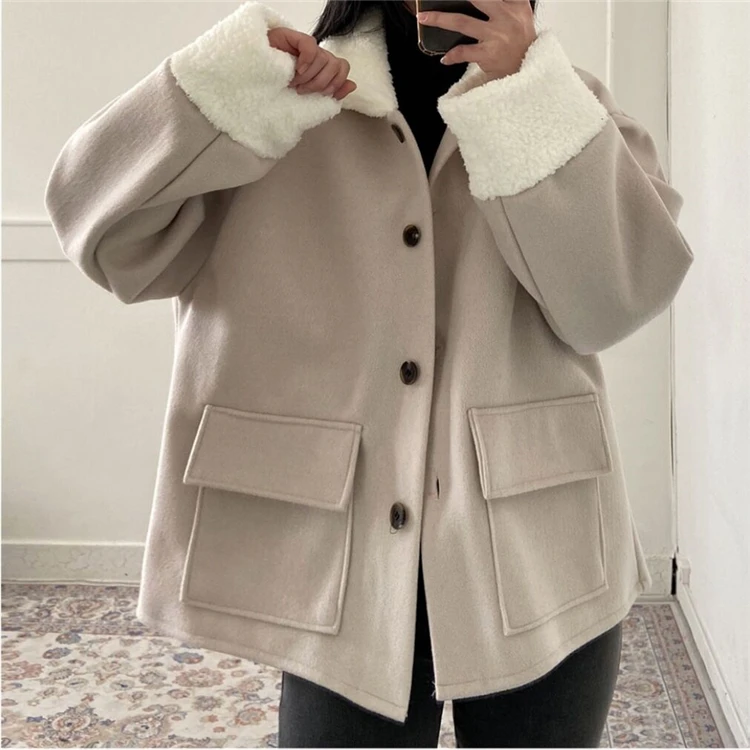 

Высококачественное новое пальто из овечьей шерсти, женское толстое шерстяное пальто из овечьей шерсти, свободное теплое зимнее женское пал...