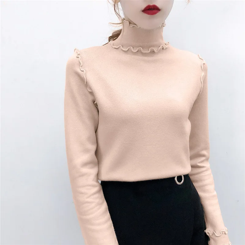 Turtleneck Ruffles Sweaters Fashion 2018 Women Autumn Winter Slim Sweater Pullovers Warm Long Sleeve Ins Vintage Female |