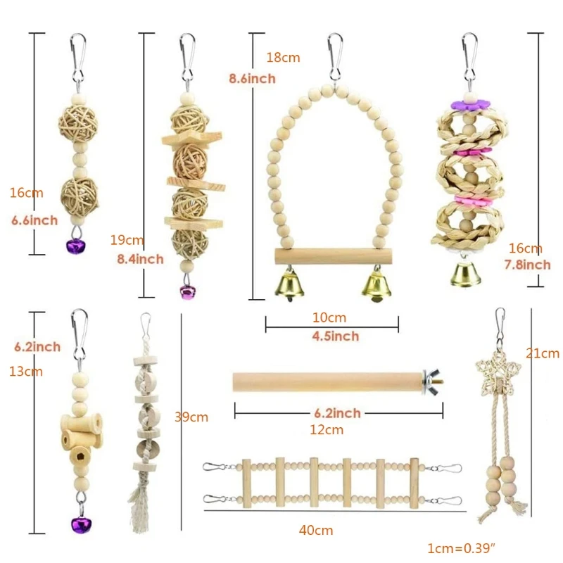 

9 Pcs/Set Bird Parrot Swing Toys Chewing Standing Hanging Perch Hammock Climbing Ladder Bird Cage for Budgerigar Parakee