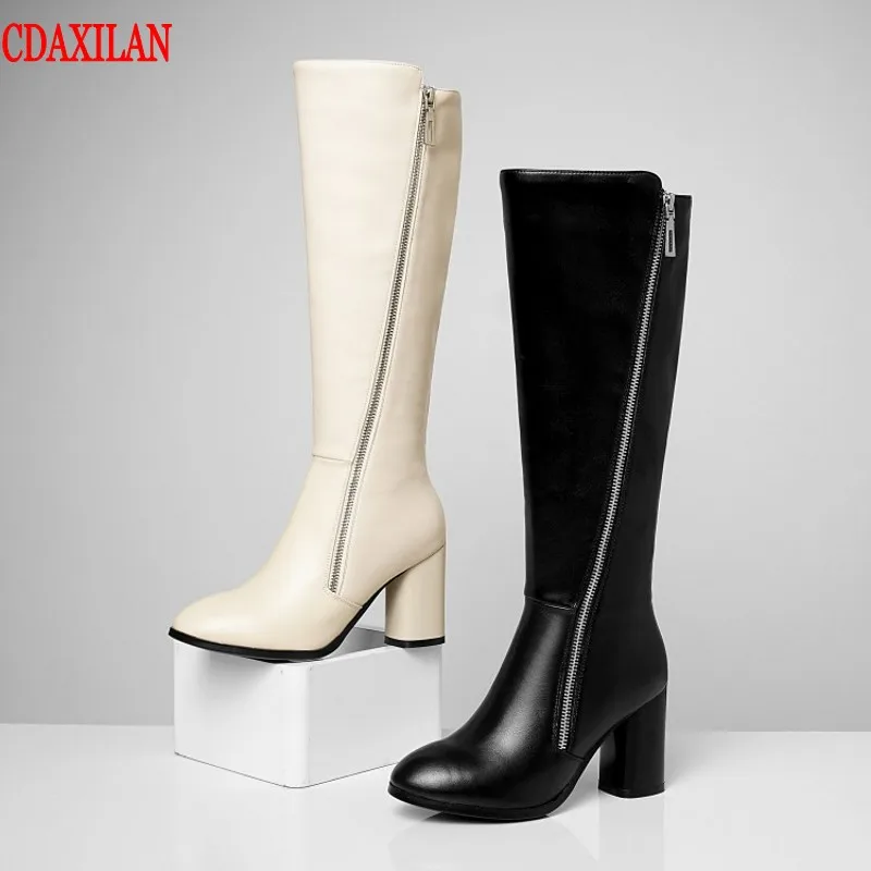CDAXILAN/Новинка женские сапоги из натуральной коровьей кожи до колена на высоком