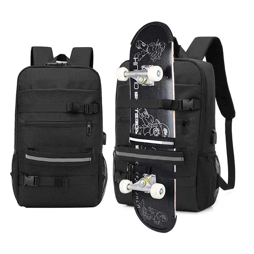 

Skateboard Backpack Bag Anti-theft Password Lock USB Charging Shoulder Bag Men Women Leisure Travel Computer Bag Longboard Bag