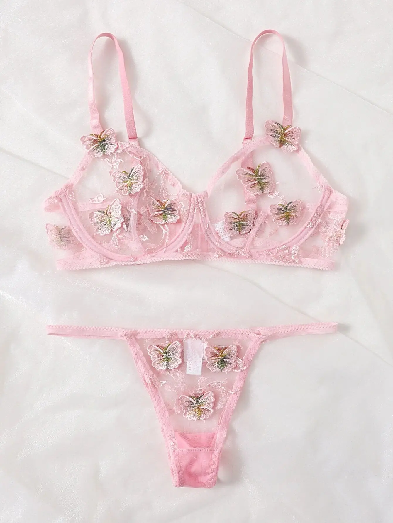 

Butterfly Women's Underwear Sexy Applique Underwear Set Transparent Sensual Lingerie Women Erotic Lingerie Bra Set