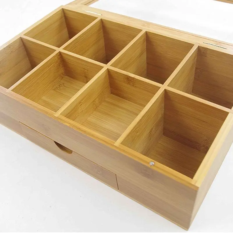 Деревянный простой органайзер для чая бамбуковая коробка с небольшим ящиком 100%