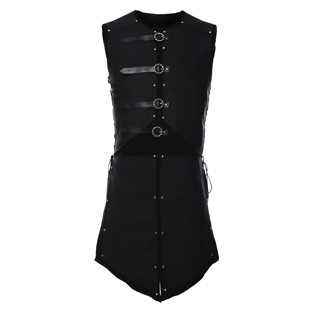 Костюм для косплея средневекового эльфа воина кожаный армированный жилет черный