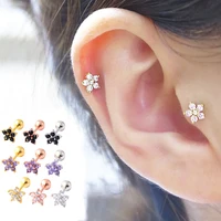 brand new stainless steel sweet flower zirconia cartilage womens earrings shining sunflower crown spiral stud pierced jewelry