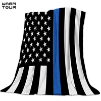 law enforcement black white and blue american flags printed nap blanket soft comfortable velvet plush american style blankets