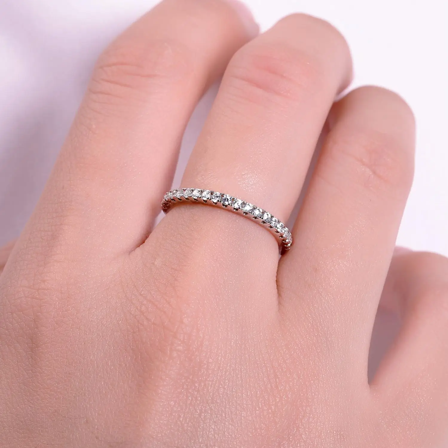 GEM'S балетное 925 пробы Серебряное обручальное кольцо Вечность Муассанит укладки кольцо для женщин ювелирные украшения(0.61Ct 1,5 мм EF цвет