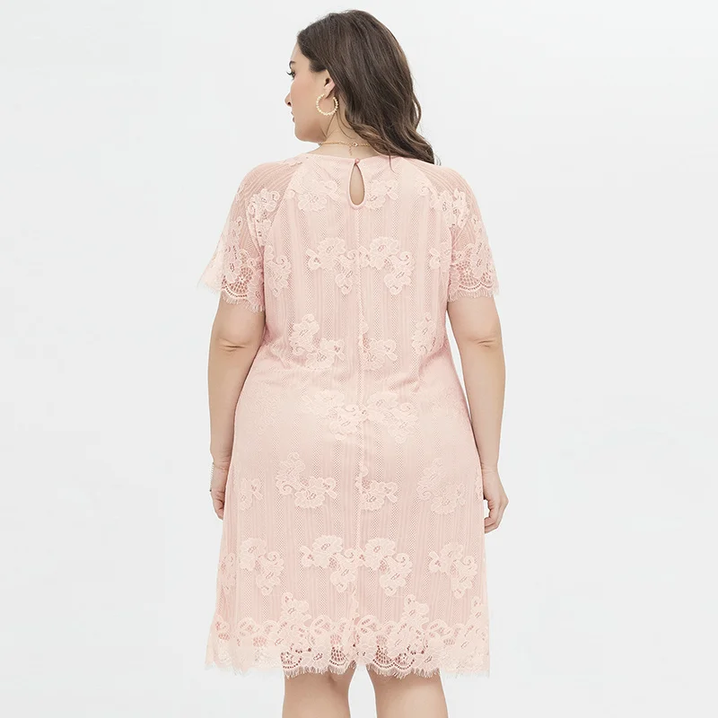 Vestido elegante de talla grande para mujer, moda de verano, de encaje, suelto, de oficina, manga corta, Para Boda y fiesta de noche