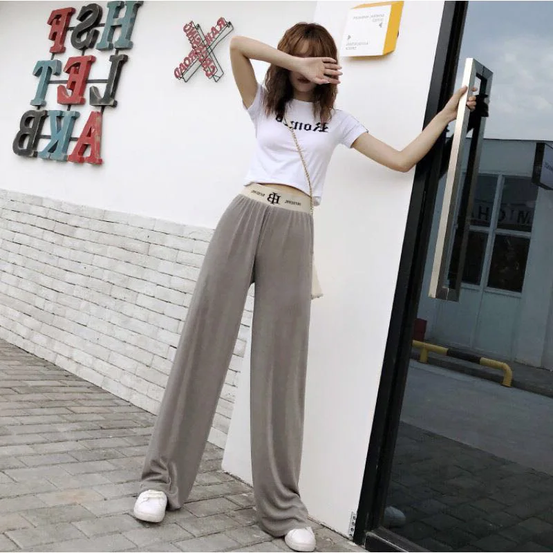 

2021 New Drop Feeling Wide Leg Pants Women's Summer High Waist Drop Feeling Ice Thin Loose Floor Pants Straight Versatile Pants