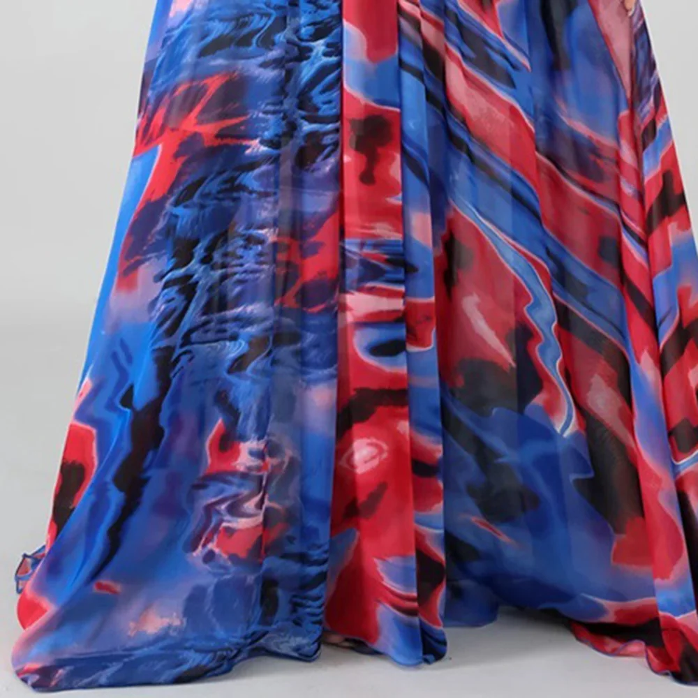 

African Women Plus Size Long Dress Tie Dye Sexy Deep V Neck Tunic High Waist A Line Drapped Female 2020 Party Casual Dresses