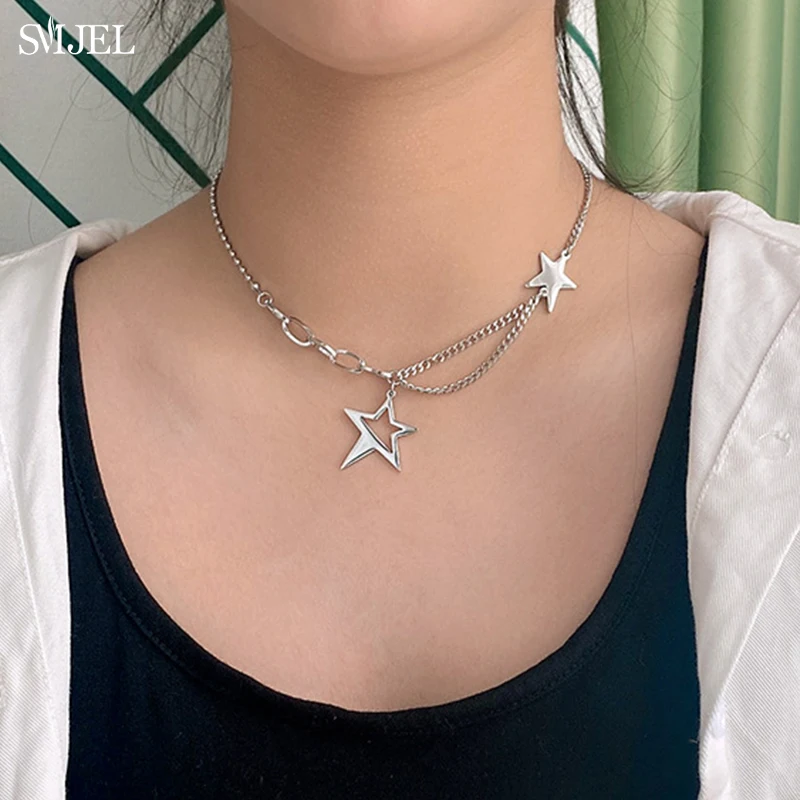 

Goth Clavicle Chain Punk Stars Choker Witch Necklace Stainless Steel Pendant Necklace Punk Jewelry Women Fashion Grunge Collar