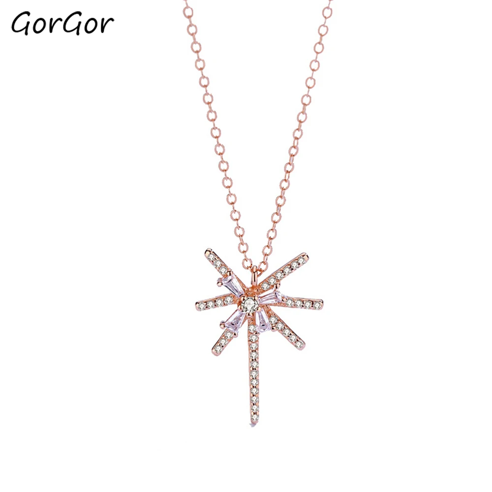 

GorGor ожерелье для женщин 925 стерлингового серебра и цветочным принтом розово-золотистый мозаика циркония творчества изысканный юбилей ювел...