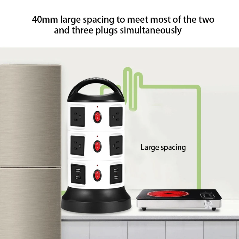 10A 2500W умная розетка вертикальный ряд штекер мульти 3 слоя 4 гнезда USB Мощность