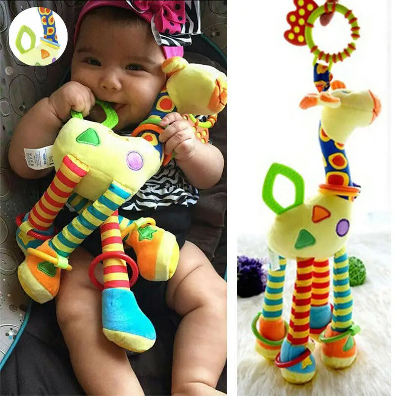 Детская коляска колокольчики мягкие Жираф подвесная игрушка животные