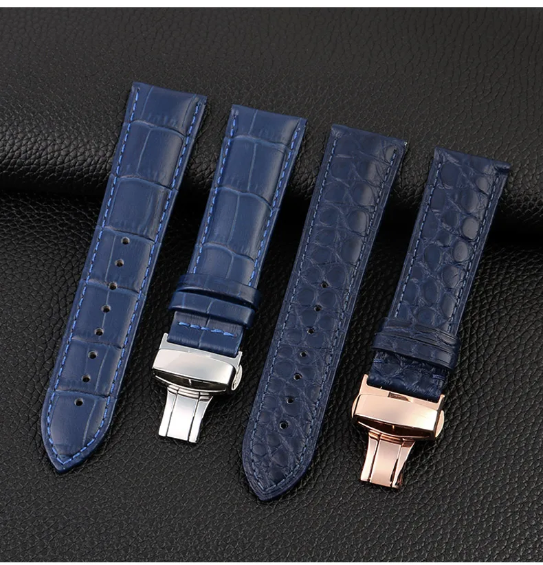 Ремешок для часов из крокодиловой кожи браслет IWC/ Omega /Citizen amelong time wing Blue кожаный