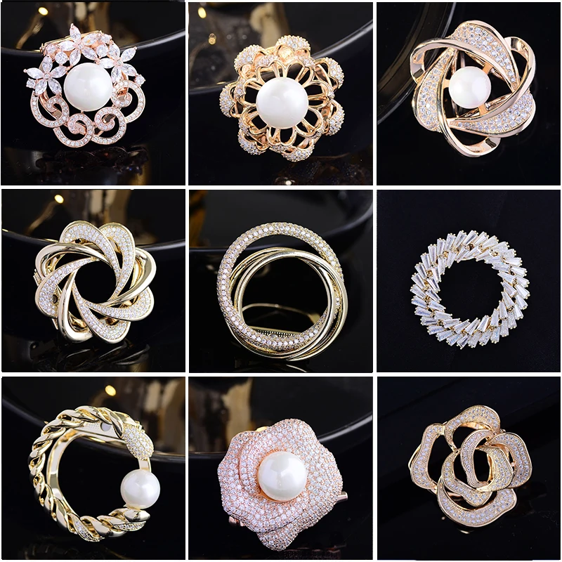 

Luxury Jewelry Branches and Leaf Wreath Brooch Silk Scarf Buckle CZ Rose Flower Garland Buckles for Women Clothing Accessories