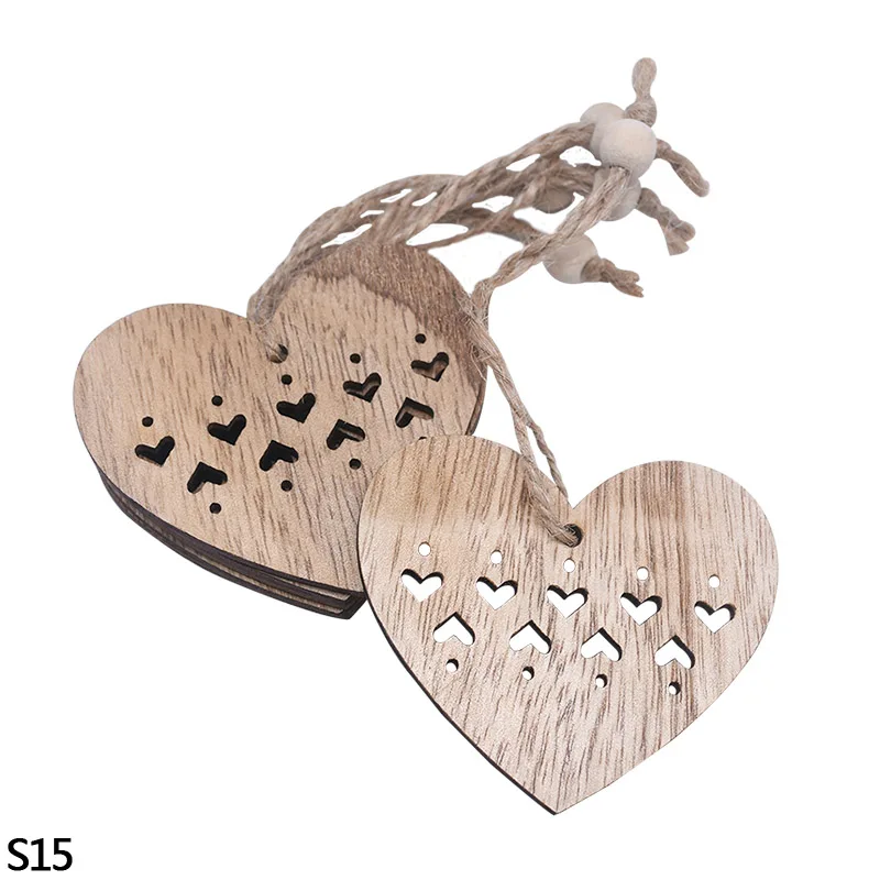 3/6pcs Christmas Wooden Pendant Wooden Hollow Snowflake Christmas Tree Hanging Decor For New Year Xmas Party Ornaments Kids Gift - Цвет: 3pcs S15