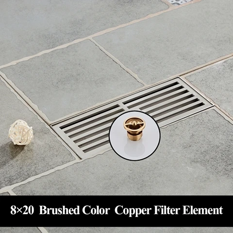 Brushed Copper Filte Слив 304 из нержавеющей стали длинный дренаж квадратный пол слив крышка душ отходов Слив ванная комната аксессуары для ванны фильтр DL-0319 - Цвет: Brushed Copper Filte