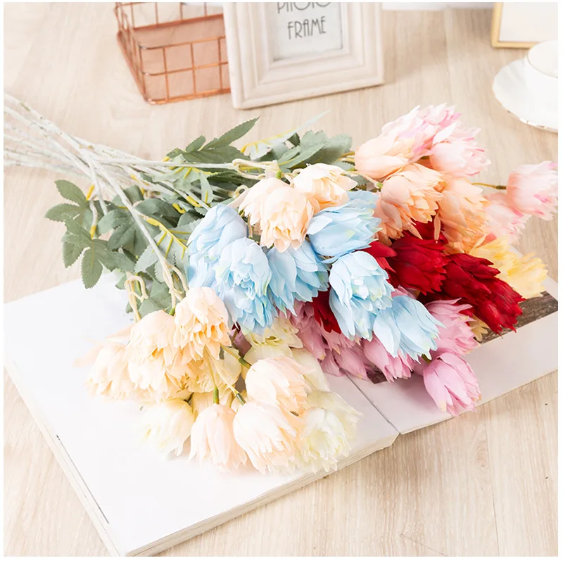 

New Artificial Bergamot Flower Wedding Bouquet DIY Living Room Restaurant Hotel Bar Decoration Party Christmas Decoration Crafts