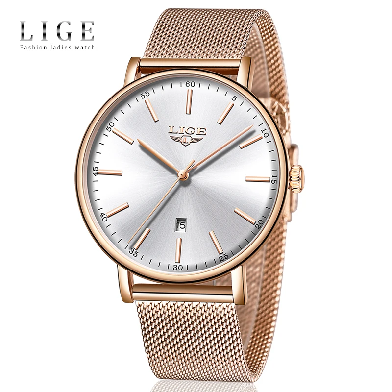 

LIGE Womens Watches Top Brand Luxury Waterproof Watch Fashion Ladies Stainless Steel Ultra-Thin Casual Wristwatch Quartz Clock
