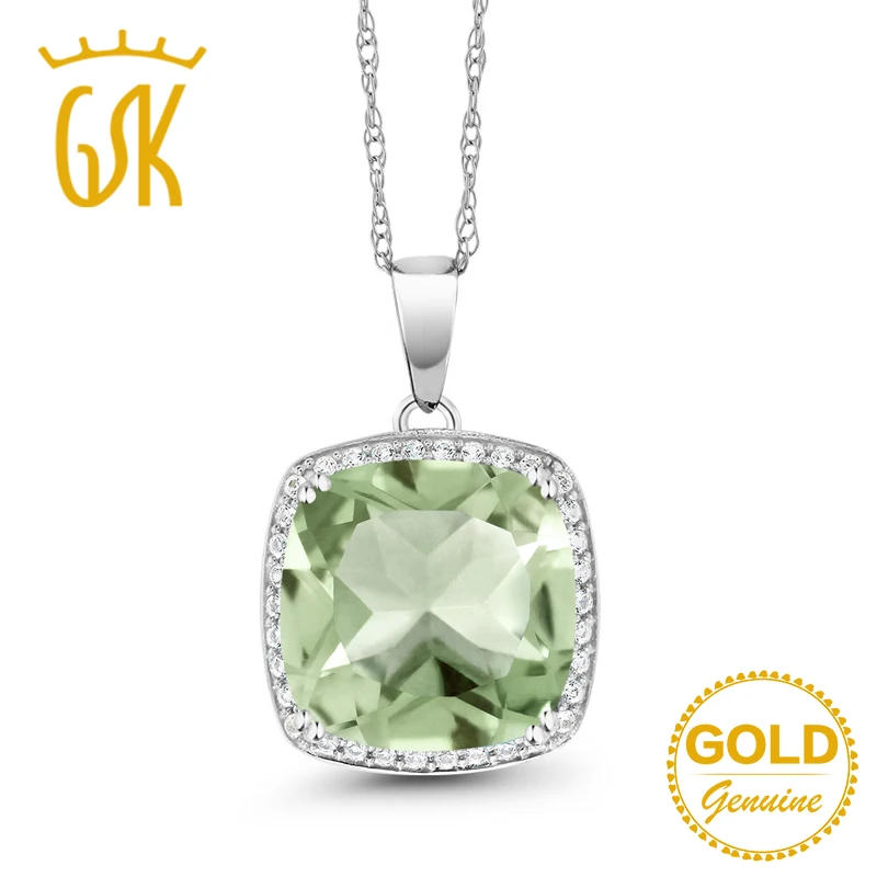 GemStoneKing 6 74 Ct подушка натуральный зеленый прасиолит белый бриллиант кулон