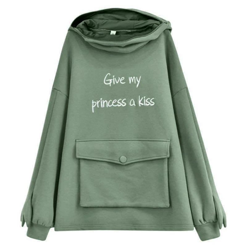 

Women Long Sleeve Oversize Sweatshirt Cute Frog Hoodies Letters Solid Tunic Tops M5TE