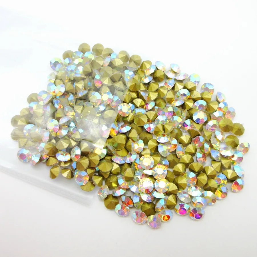 Высококачественные стеклянные стразы клеевые бусины AB круглой формы цветные для