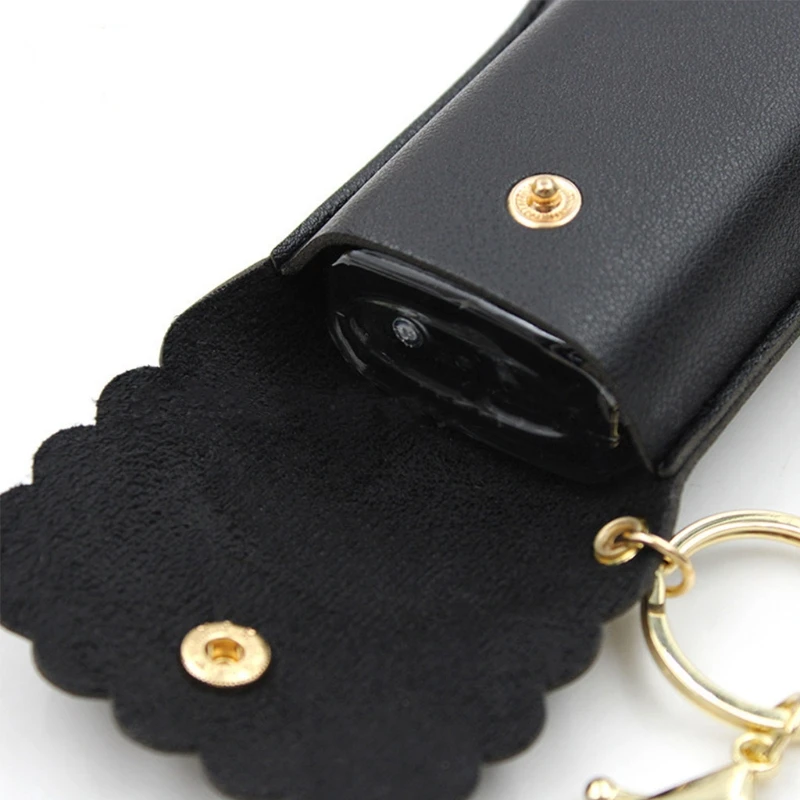 

Empty Bottle PU Leather Hand Sanitizer Keychain Holder Refillable with Flip Cap 425B