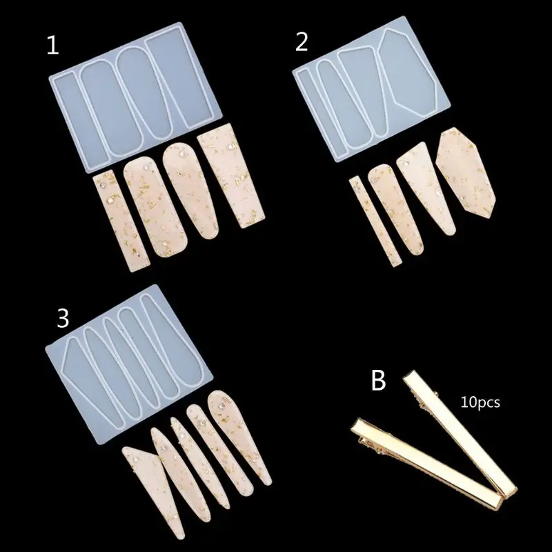 

2021 New Acrylic Resin Hair Barrette Resin Mold Geometric Alligator Hair Clips Resin Mold